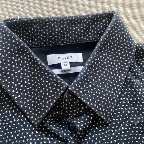 Reiss Bruin Slim Fit Cotton Navy Blue Patterned Button Down Dress Shirt Size M - Picture 5 of 10